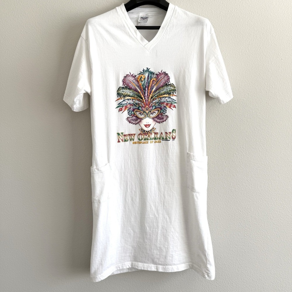 Vintage 90s New Orleans T Shirt Dress One Size Midi Casual Comfy Cotton Travel